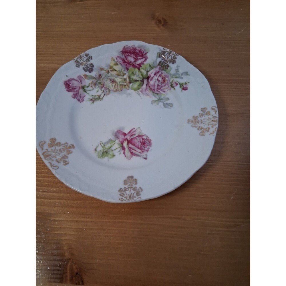 Vintage Porcelain Plate Roses Flowers Pink Germany Unmarked 6" Bread Dessert